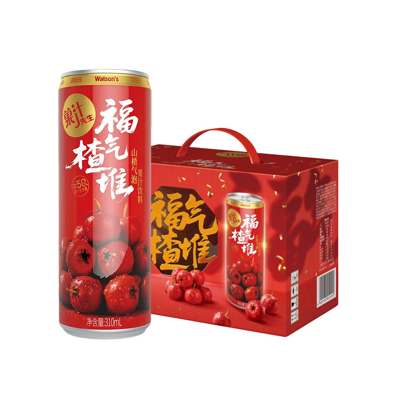 淘金币可用、88VIP：watsons 屈臣氏 菓汁先生 山楂果汁气泡水310ml*12罐 44.69元