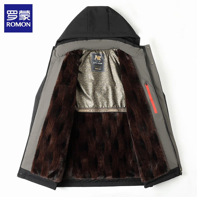 罗蒙 男士加绒加厚棉服 雪貂绒内里 藏青 3XL 88.97元