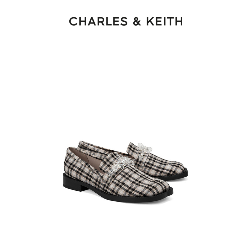 CHARLES & KEITH CHARLES＆KEITH春季女鞋CK1-70580175女士珠花饰粗跟乐福鞋单鞋女 粉