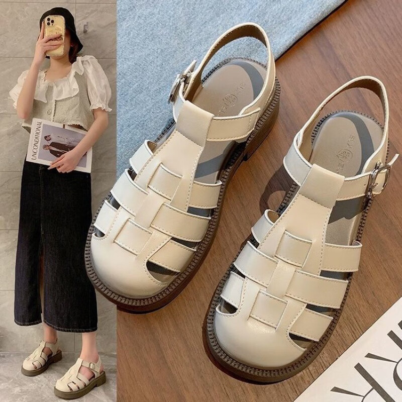 PLUS会员：柚宏 罗马凉鞋女 2024夏季凉鞋包头 38.9元包邮（需用券，多重优惠