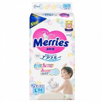 Merries 花王 妙而舒 婴儿纸尿裤 L54片*3件 + M64*1件