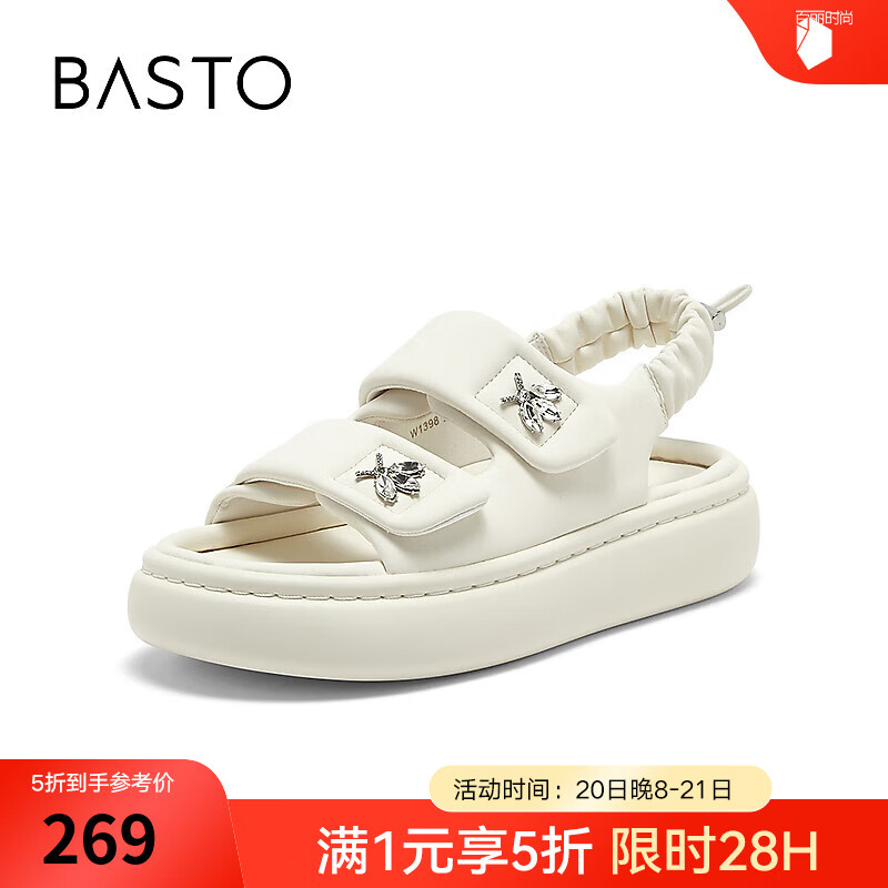 BASTO 2024夏季时尚休闲运动凉厚底女凉鞋W1398BL4 米色 37 349.5元（需用券）