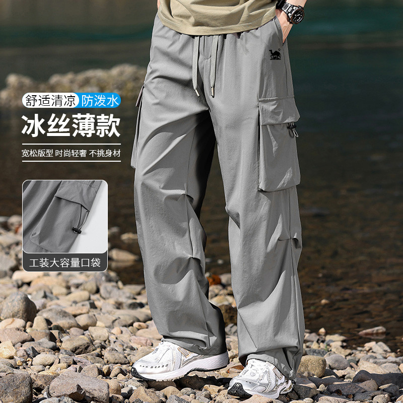 東方駱駝 EASTERN CAMEL 男士戶外工裝運動褲 夏季抽繩長褲冰絲直筒休閑褲 100.8