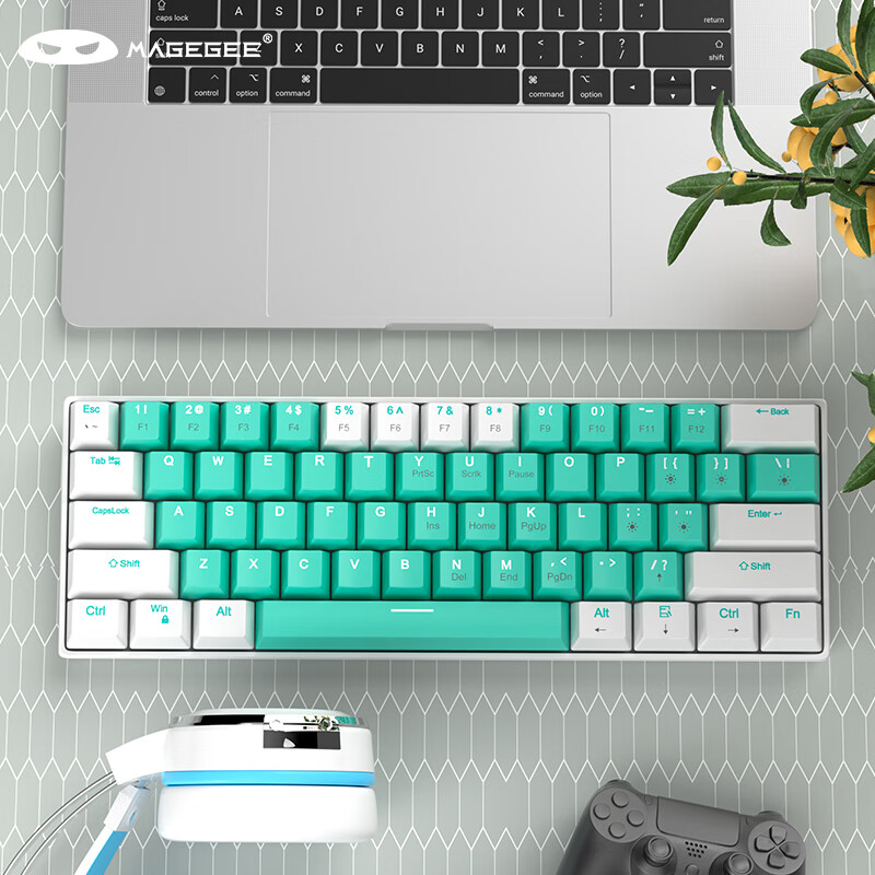 MageGee MK-STAR 有线背光游戏键盘 61键便携小型键盘 客制化机械键盘 全键热插拔 蒂芙尼蓝B 白象V2轴 90.2元