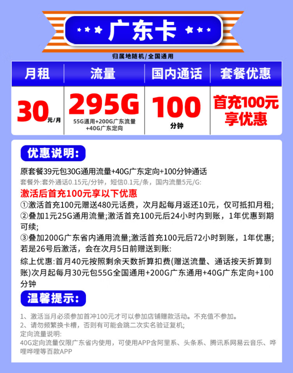 China unicom 中国联通 广东卡 30元月租（55G通用+200G广东流量 +40G广东定向+不限速）