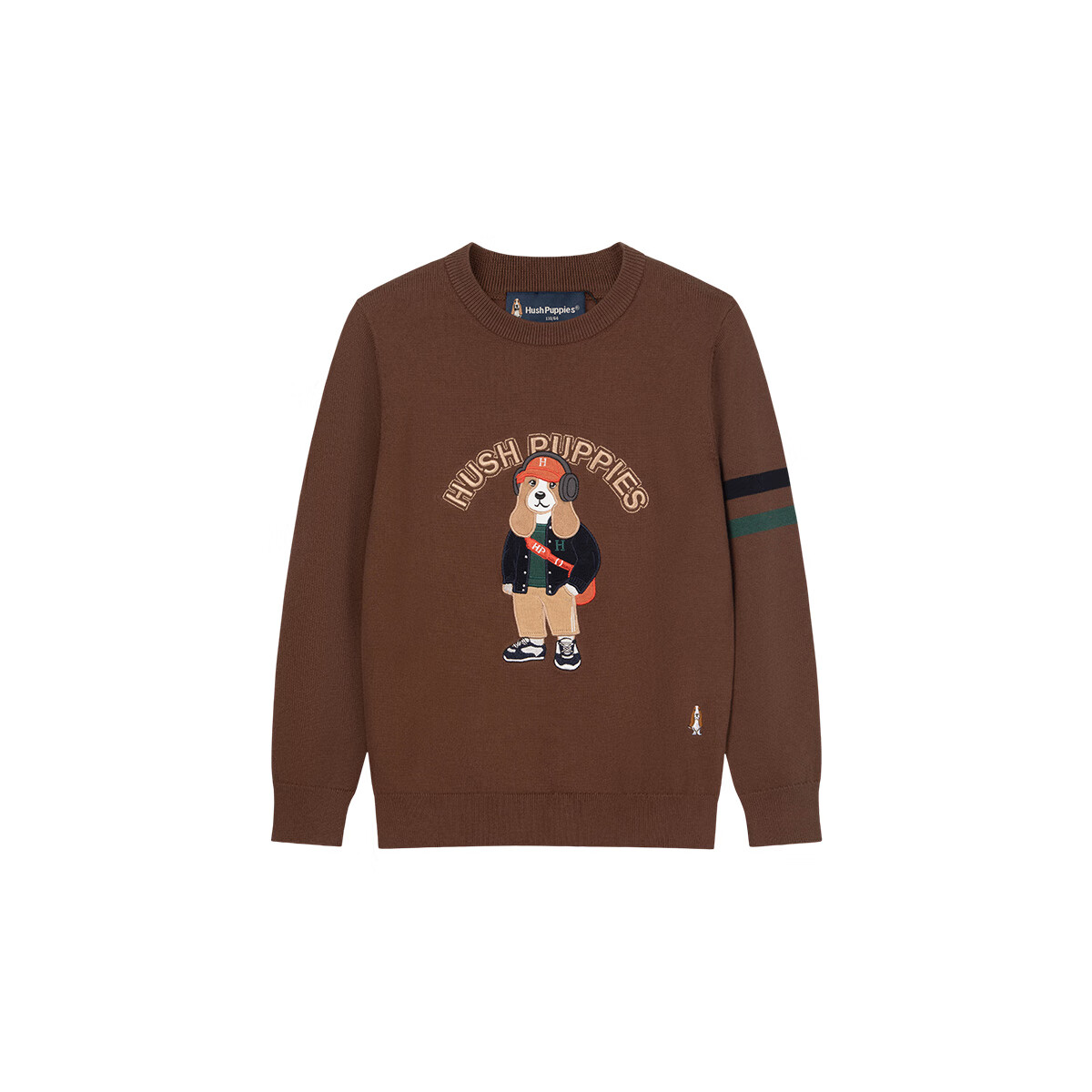 Hush Puppies 暇步士 童装儿童男大童2025秋季童趣可爱绣花舒适圆领线衣 可可棕