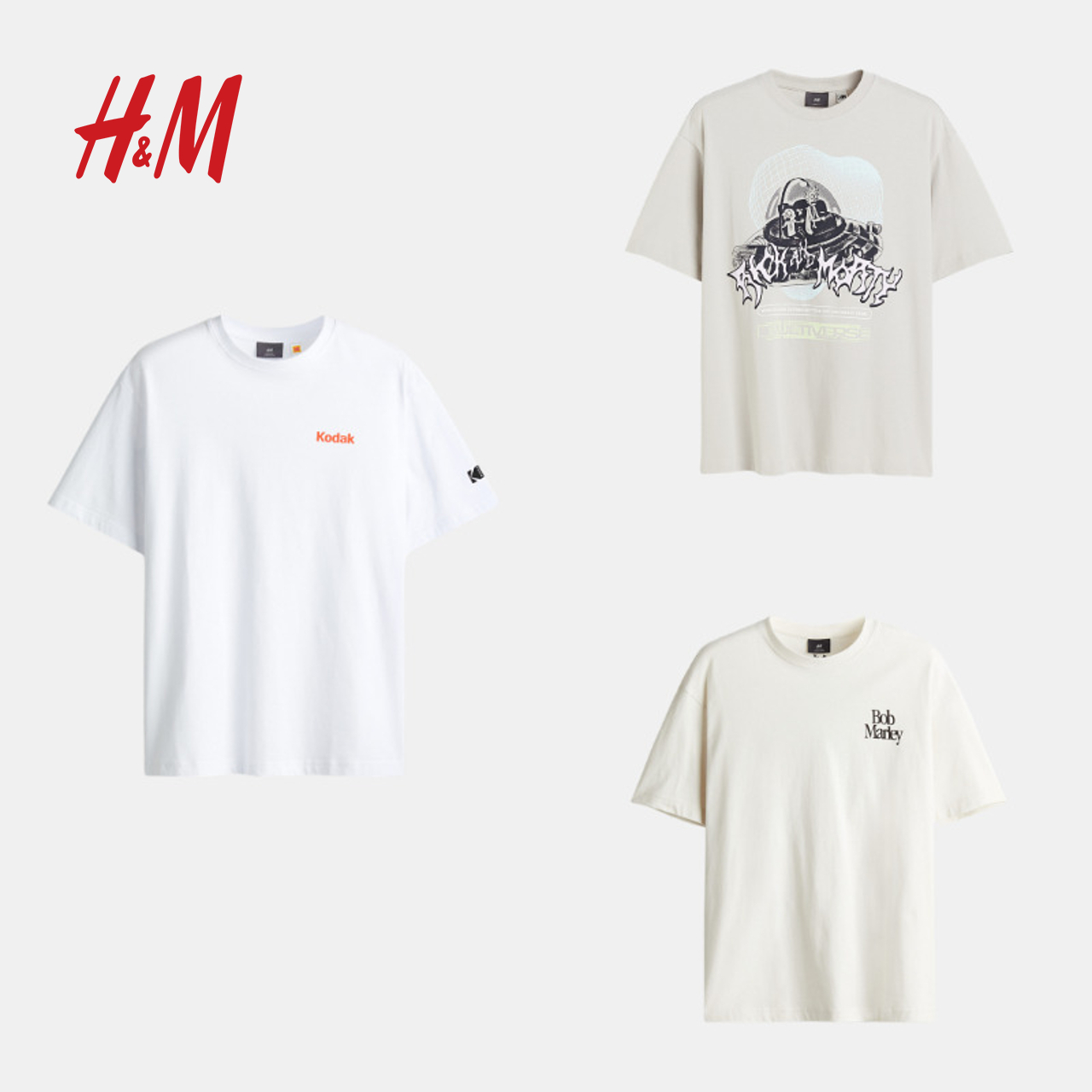 H&M HM男装T恤2024夏季新款棉质字母印花休闲圆领宽松短袖上衣0972640 98.1元
