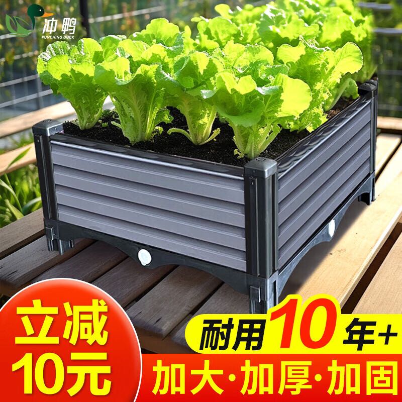 GO DUCKS 冲鸭农场 阳台种菜箱长方形塑料花盆户外蔬菜种植单层1联(40*40） 9.9