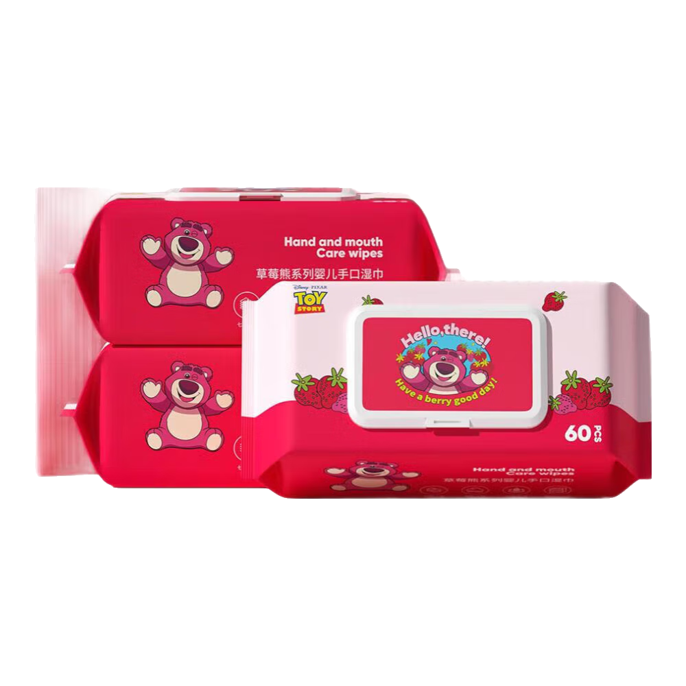 PLUS会员 迪士尼 草莓熊手口湿巾 厚款 180抽 3包*2 7.9元2件(需领券，合3.95元/