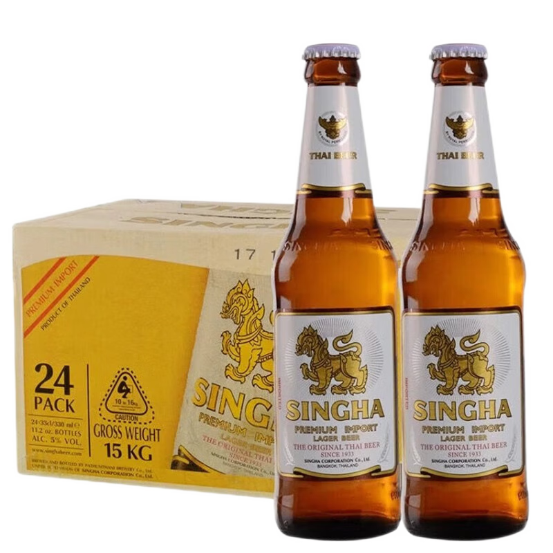 SINGHA 泰国原装进口啤酒 5度 整箱装 过年聚会 330mL*24瓶 73元包邮(需领券)