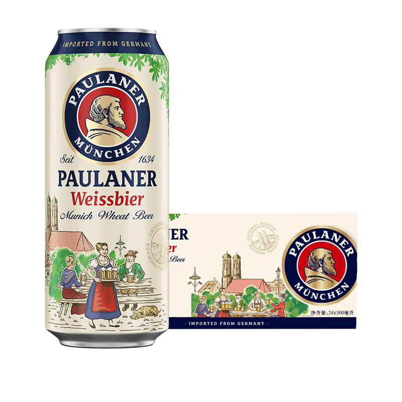 再降价、京东百亿补贴：Paulaner 保拉纳 柏龙 经典小麦白啤 500ml*24罐 整箱装 