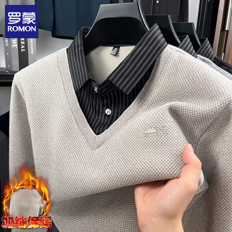 罗蒙 仿雪貂绒加厚假两件针织衫 223驼色 XL 53.87元