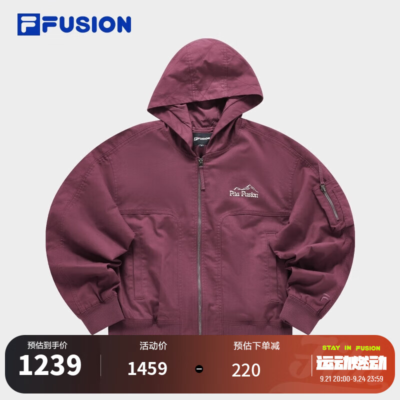 FILA FUSION 斐乐潮牌梭织外套女2024春时尚宽松连帽飞行夹克 1059元（需用券）