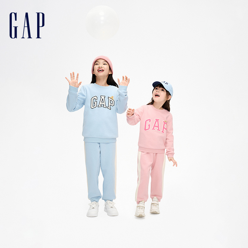 Gap 盖璞 女幼童冬季LOGO加绒卫衣卫裤两件套儿童装运动套装836871 113.52元（需