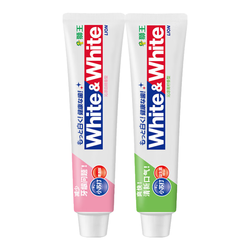 狮王 White&White 小苏打美白牙膏 （氨基酸白桃120g+益生菌青柠120g）2支 15.75元
