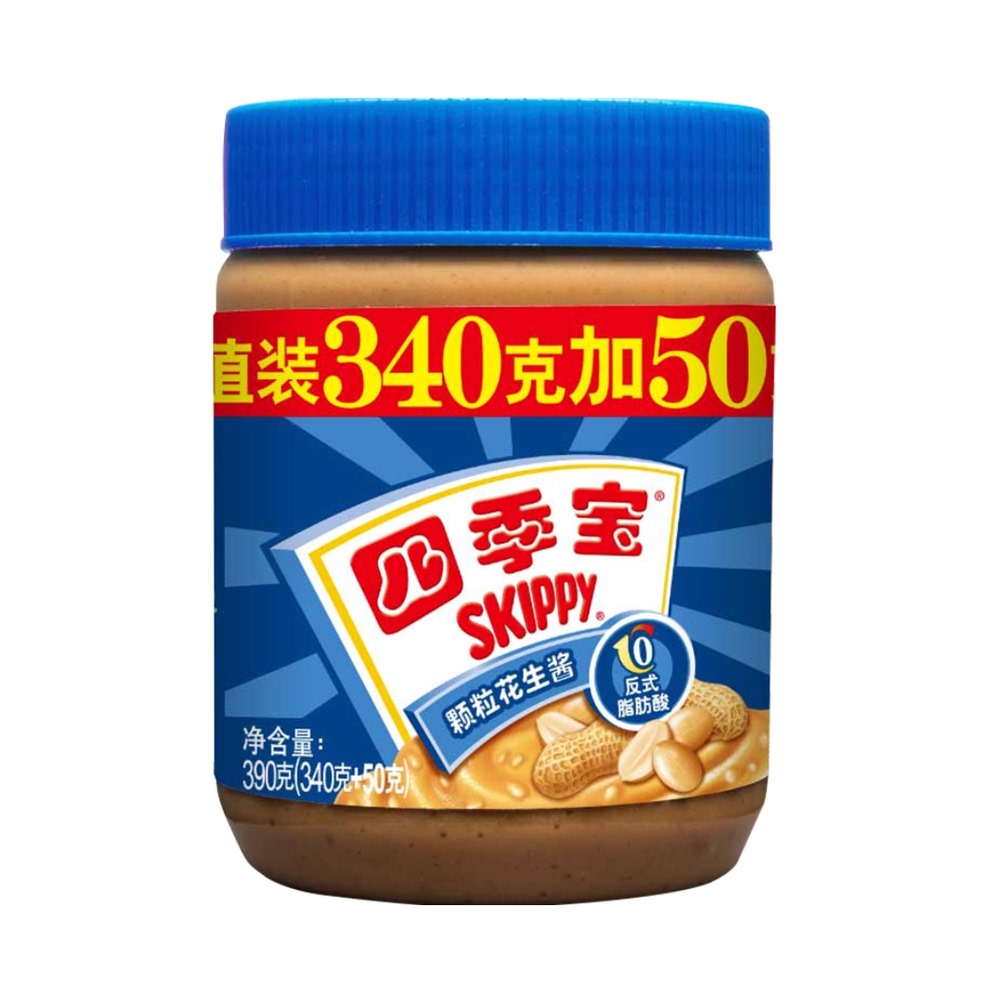 88VIP：SKIPPY 四季宝 颗粒花生酱390g调味酱酱料加量装面包涂抹拌面下饭调料 1