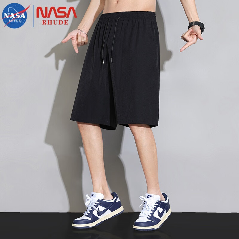 NASA RHUDE 夏天休闲短裤男生夏季薄款宽松沙滩马裤冰丝中裤男士运动五分裤/ 