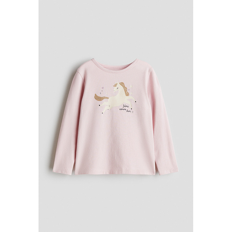 H&M HM童装儿童女童T恤夏季柔软舒适圆领印花长袖上衣1303341 34.3元