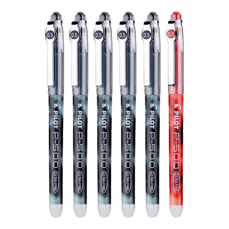 百乐 PILOT BL-P500 拔帽中性笔 黑5红1 0.5mm 6支装 41.66元