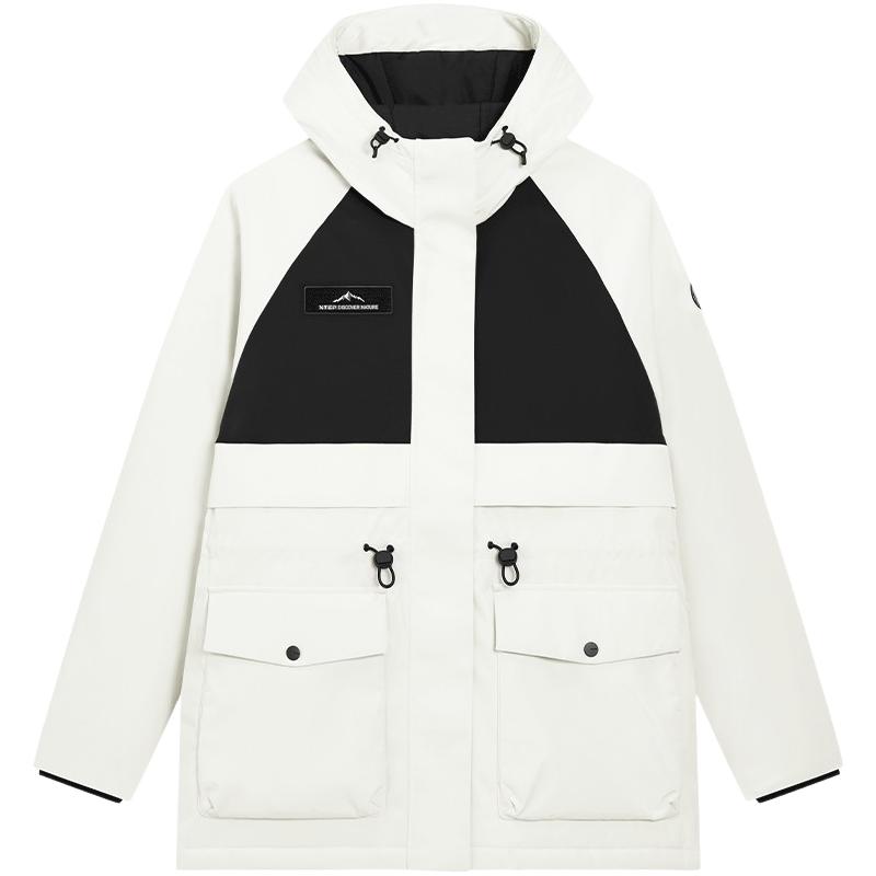 特步 门店同款羽绒服女冬季新品加厚夹克面包服拼接派克服975428190079 棉花