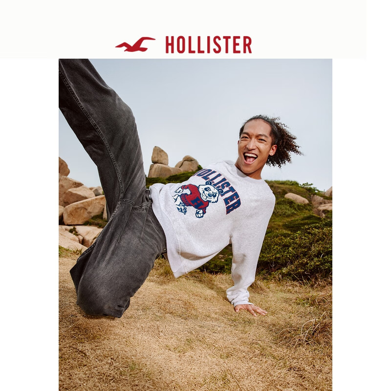 HOLLISTER 霍利斯特 24春秋款经典LOGO抓绒情侣卫衣男装女装KI322-4216 浅灰色 L (18