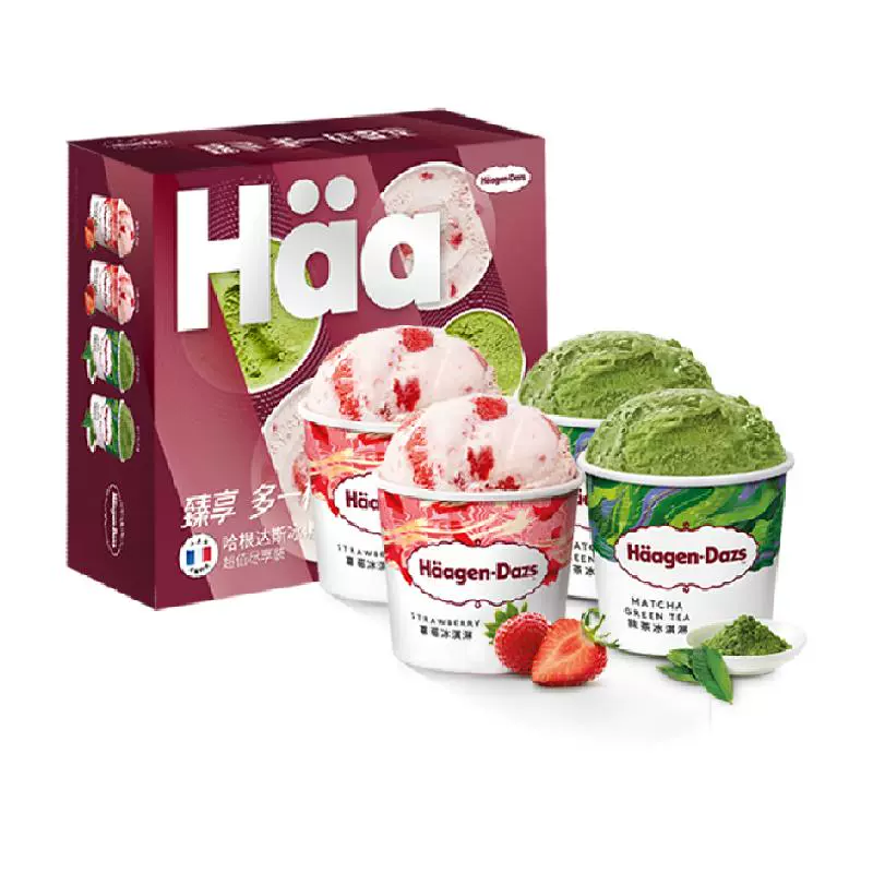 Häagen·Dazs 哈根达斯 冰淇淋四杯礼盒装草莓抹茶味324g ￥94.05