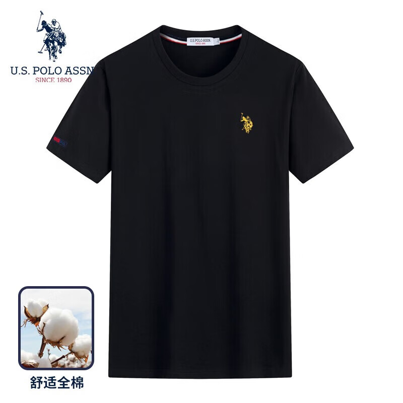 U.S. POLO ASSN. 美国马球协会 保罗新款休闲运动纯棉T恤 黑色 37.5元（需买2件，