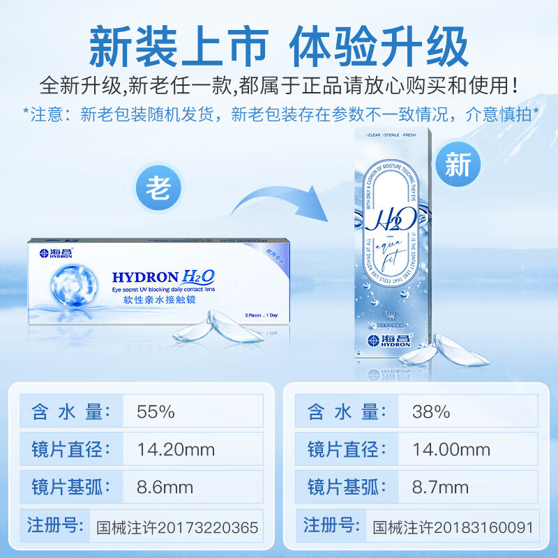 概率券：HYDRON 海昌 隐形眼镜日抛 H2O 5片装 400度 9.9元（需用券）