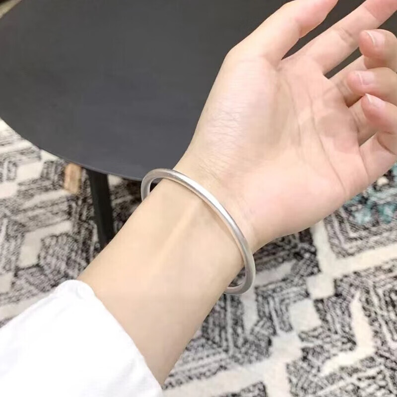 顺钦银楼古法银手镯哑光9999足银男女传承镯子饰品闭口素圈中秋节礼物