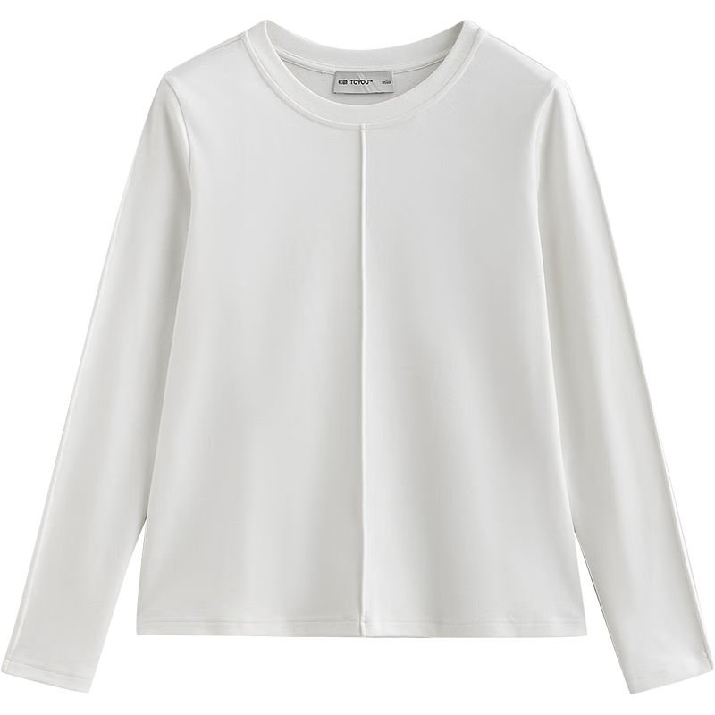 初语 立体分割线长袖T恤女2024年秋冬简约舒适打底衫上衣 米白色 M 59元（需