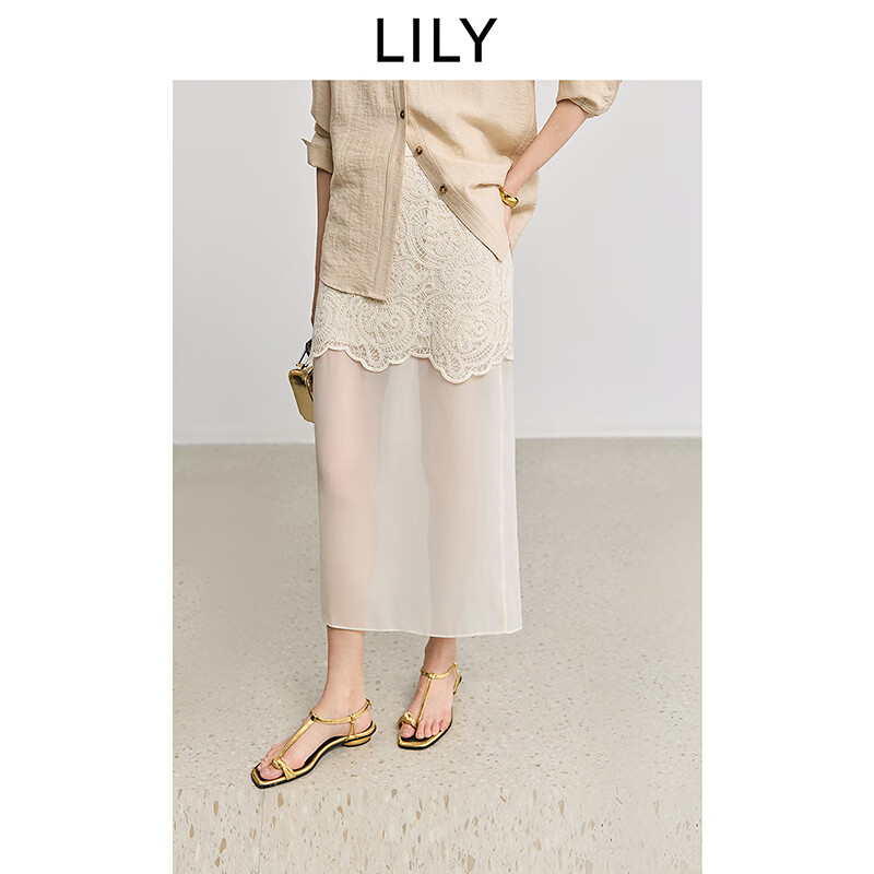 LILY 知性淑女，LILY/丽丽 法式腰果花蕾丝绣花 女士半身裙 143.29元