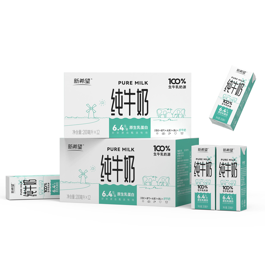 新希望 白帝 纯牛奶200mlX12盒 只有生牛乳 18.3元