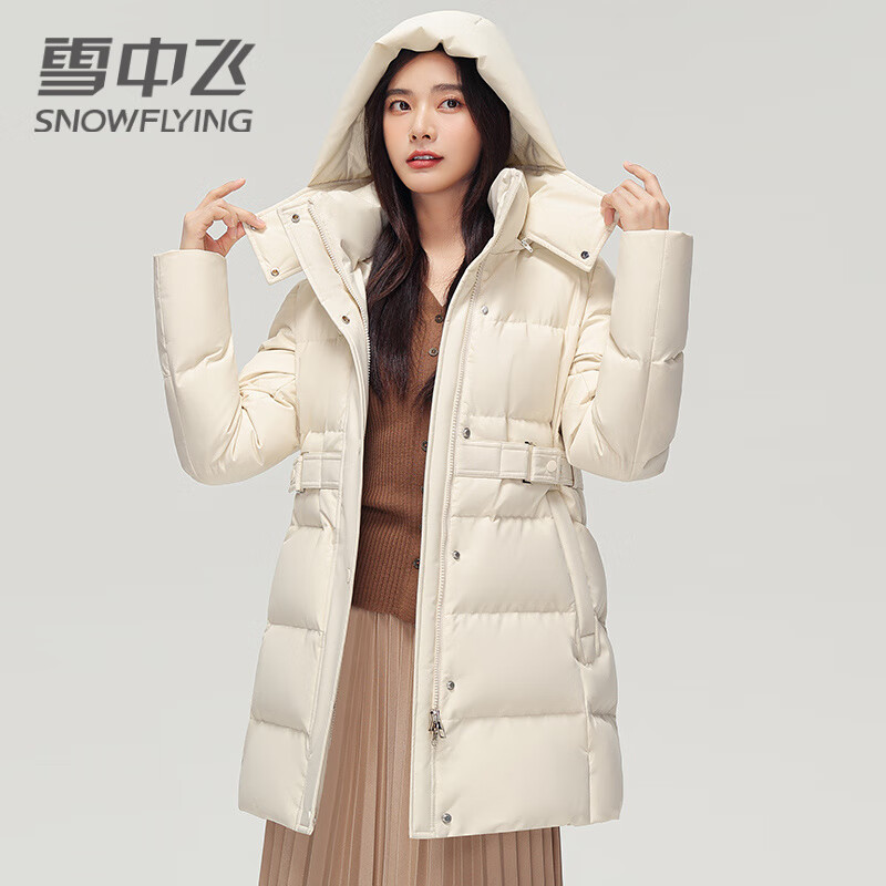 雪中飞 SNOW FLYING 中长款羽绒服女 米色 XL 295.96元（需用券）