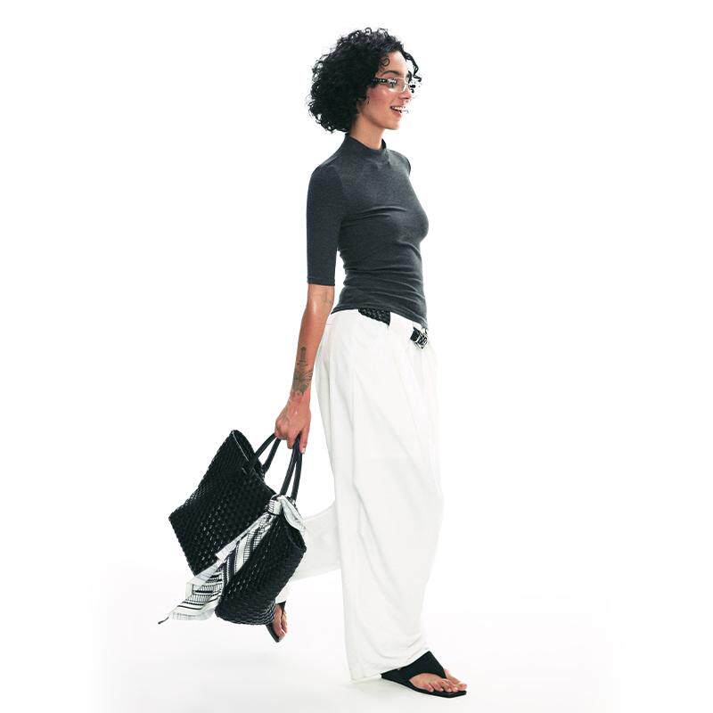 移动端：SINGLE MOMENT 25SS西裤阔腿伞兵裤抗皱垂感宽松设计休闲裤长裤女 364元