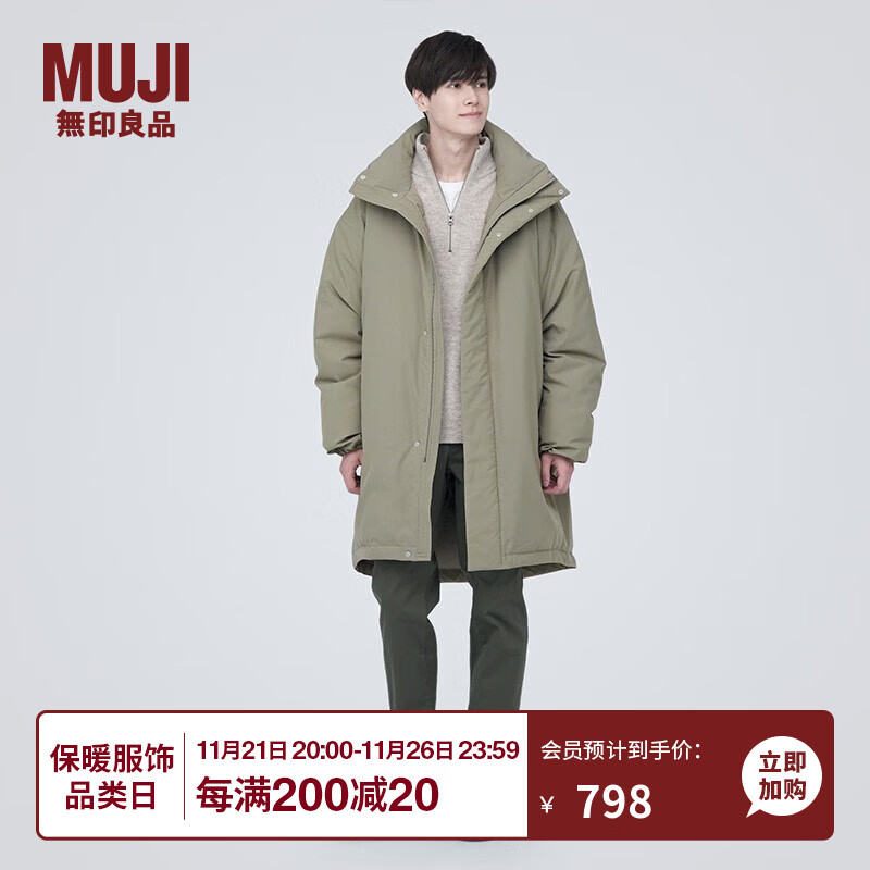 MUJI 無印良品 无印良品（MUJI）男式 不易沾水 立领羽绒大衣轻薄羽绒服外套