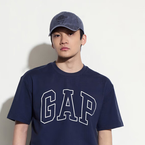 Gap 盖璞 男士撞色logo圆领短袖T恤 544465 藏青色 XL 88.99元