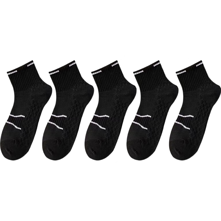 男士夏季薄款抗菌防臭吸汗透气运动短袜 黑色 按摩底 5双 均码 5.45元/件包