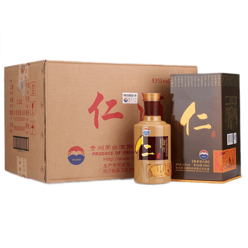 茅台仁酒 酱香型白酒 茅台股份有限公司出品53度 500mL 6瓶 1594元（需领券）