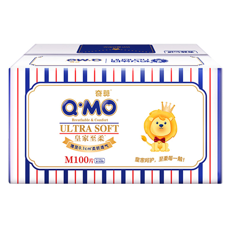 88VIP：Q·MO 奇莫 皇家至柔系列 纸尿裤 M100片 91.6元（需用券）