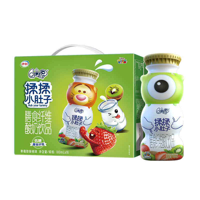 yili 伊利 QQ星揉揉小肚子草莓猕猴桃味酸牛奶180ml*16 32.67元