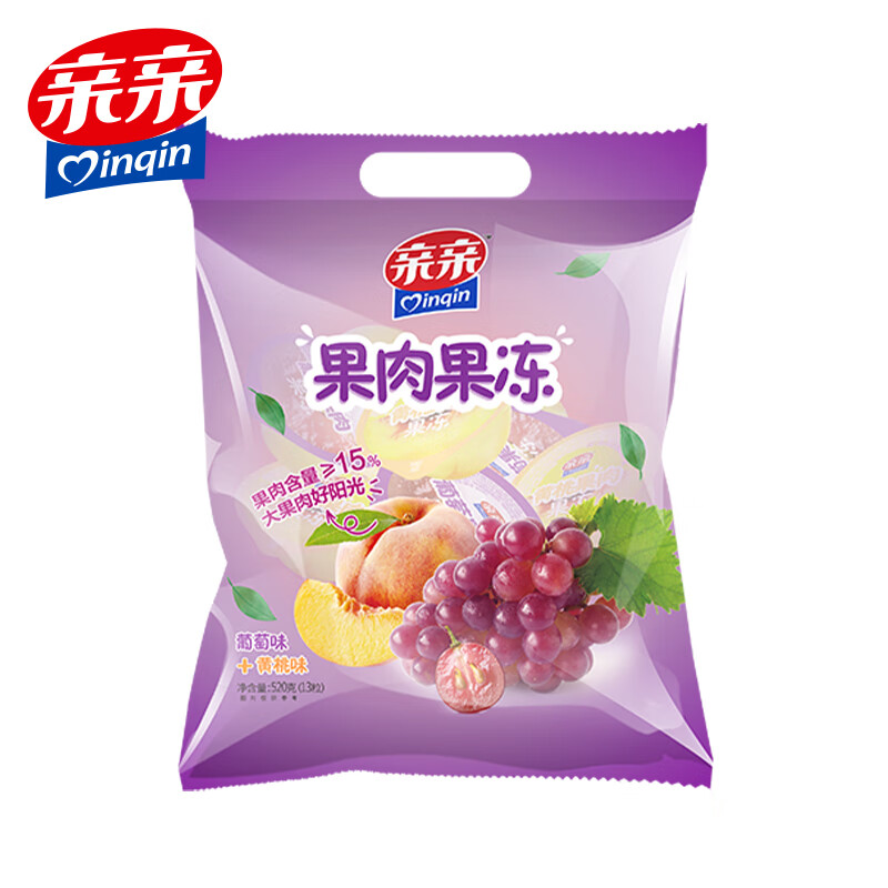 Qinqin 亲亲 亲（Qinqin）0脂肪蒟蒻葡萄黄桃果肉果冻 520g休闲零食魔芋食品 10.0