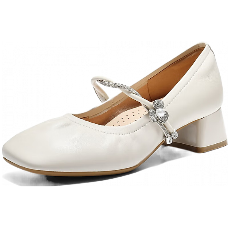 百丽 一字带羊皮玛丽珍鞋女2026春质感单鞋F1S1DAQ6 米白 37 (235mm) 459元（需用