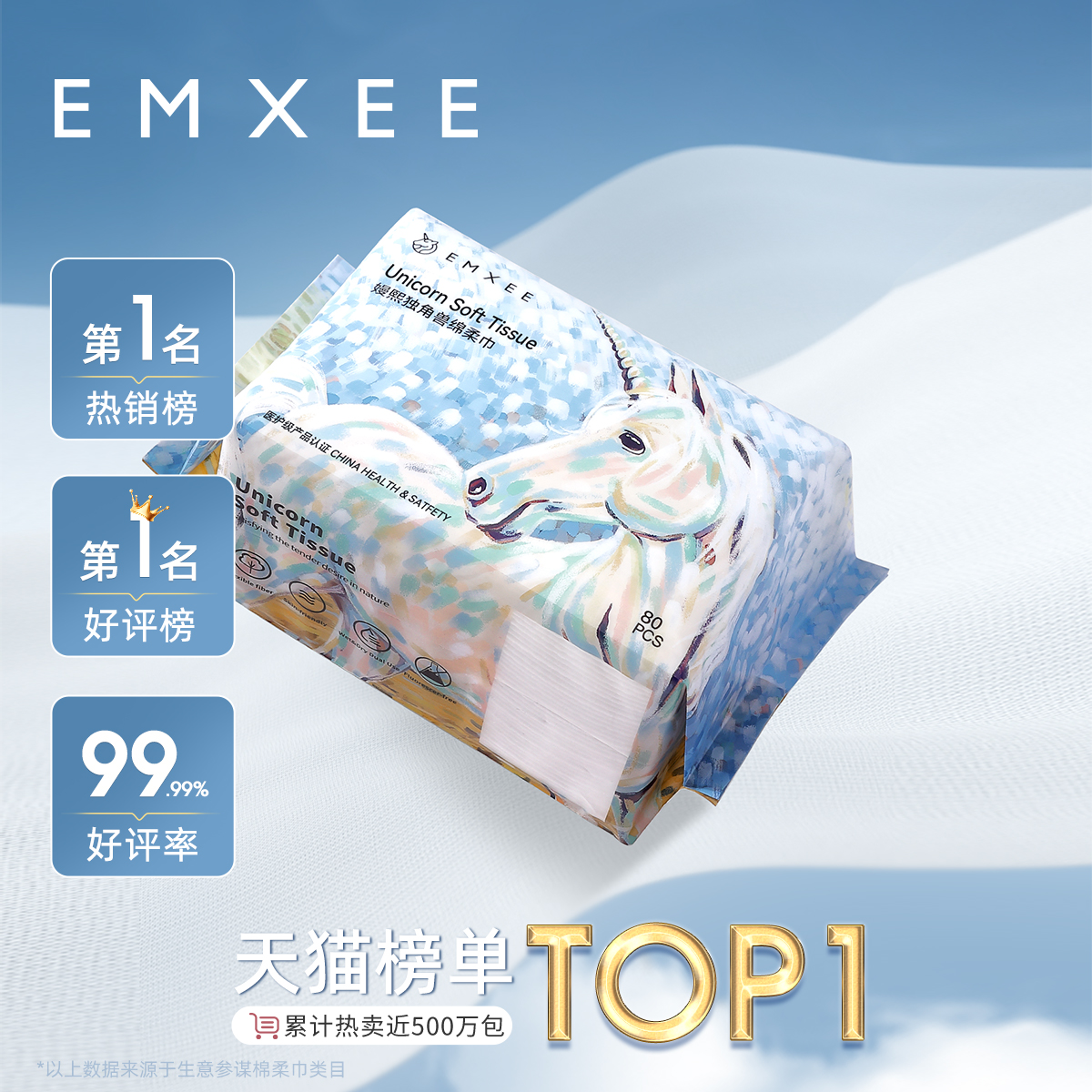 EMXEE 嫚熙 独角兽 婴儿绵柔巾 80*12包 78.63元（需买2件，拍下立减，需凑单）