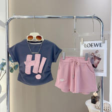 WEIMIYA 薇靡雅 中大童洋气T恤短裤两件套儿童新款运动套装 粉色 140cm 39.8元（