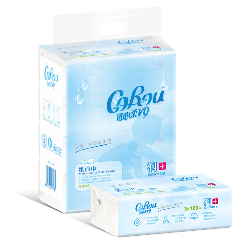 CoRou 可心柔 婴儿专用云柔巾3层乳霜纸 柔巾纸 120抽*4包 17.4元（需买2件，需