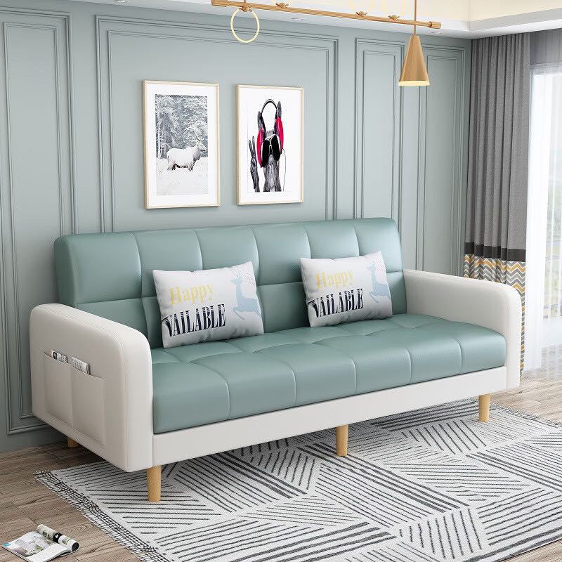 L&S LIFE AND SEASON 沙发床 两用折叠沙发床科技布艺沙发小户型S96 浅绿+米白 1.7