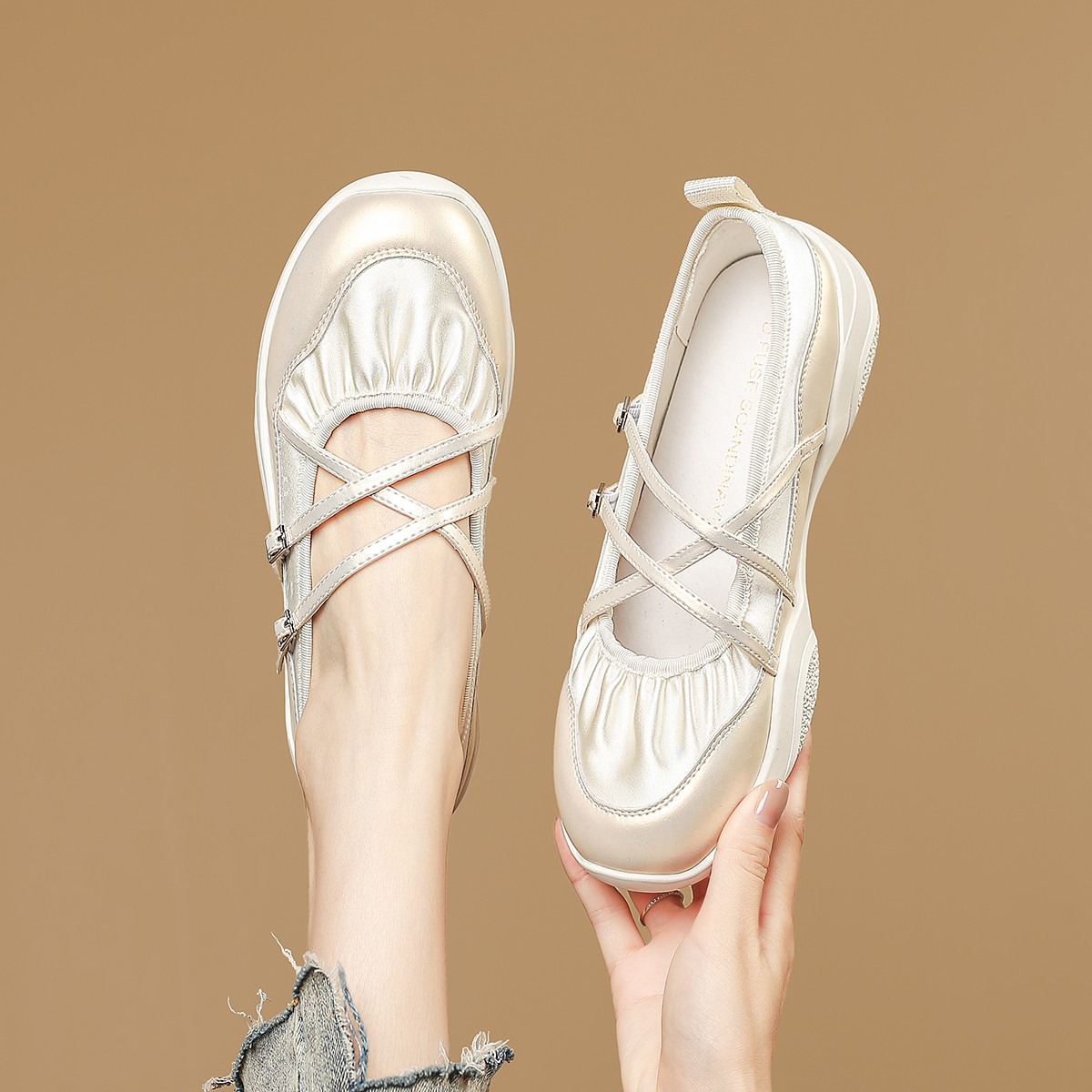 D:FUSE 星期六旗下运动玛丽珍2024夏款浅口芭蕾舞鞋单鞋一脚蹬女凉鞋 ￥279