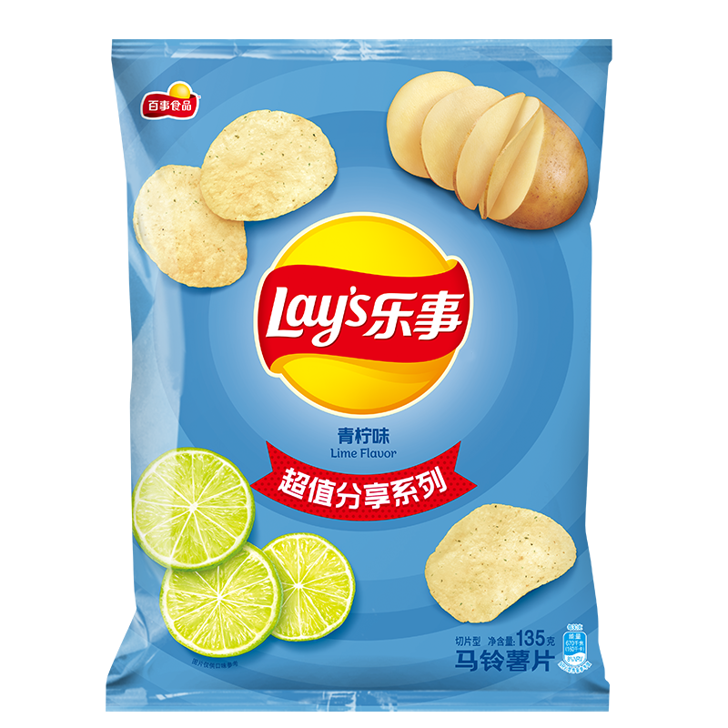 PLUS会员：乐事（Lay's）薯片 休闲零食 青柠味 135克*7件 40.67元包邮、合5.81元/