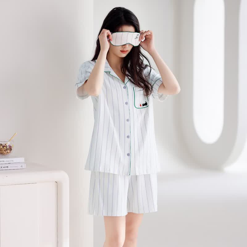 芬腾 纯棉夏季短袖短裤套装薄款 休闲家居服 赠送眼罩 64.5元