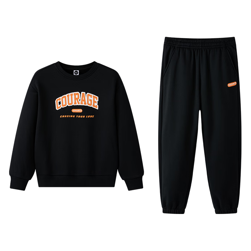 361° 童装男女童加厚加绒保暖针织卫衣卫裤冬季新年款通码运动儿童套装 2